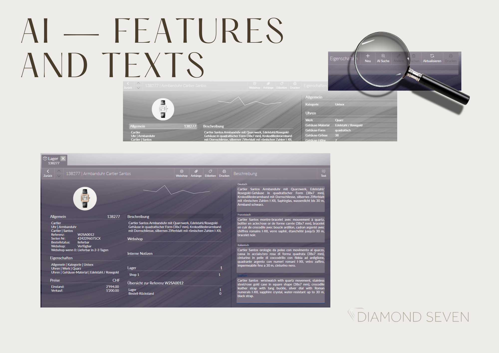 DIAMOND SEVEN AI features and texts