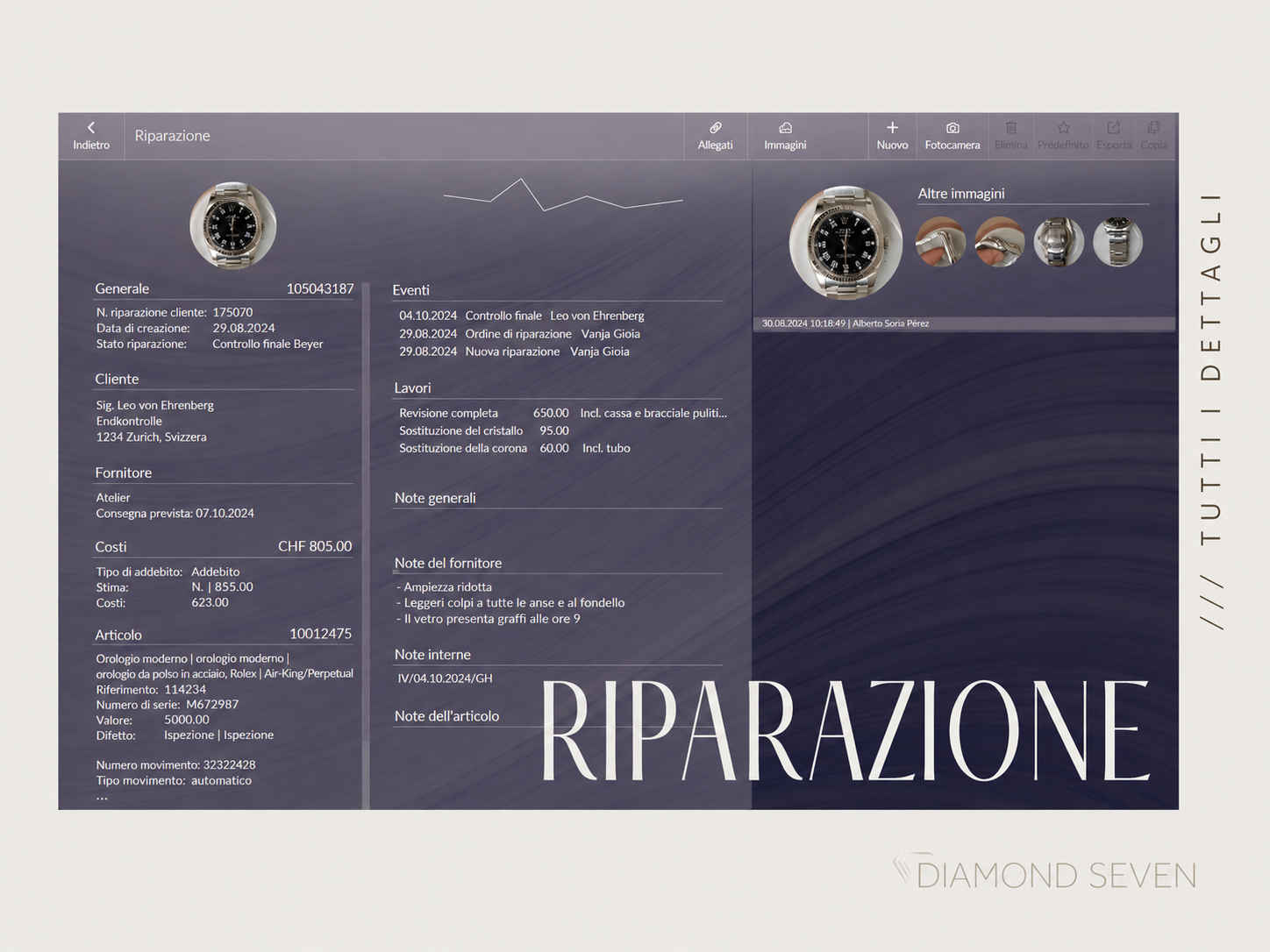 DIAMOND SEVEN gestione delle riparazioni